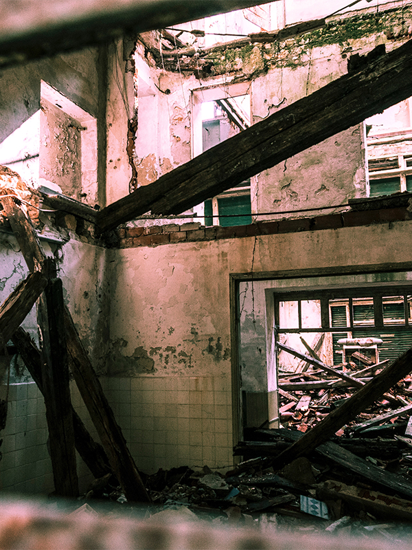 Interior demolition of a structure ready for removal