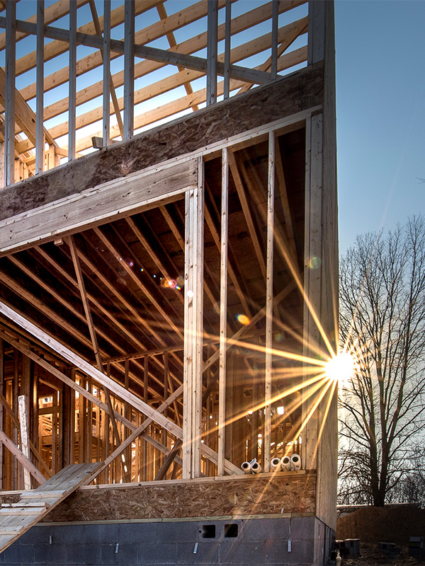 New home framing on a prepared building pad